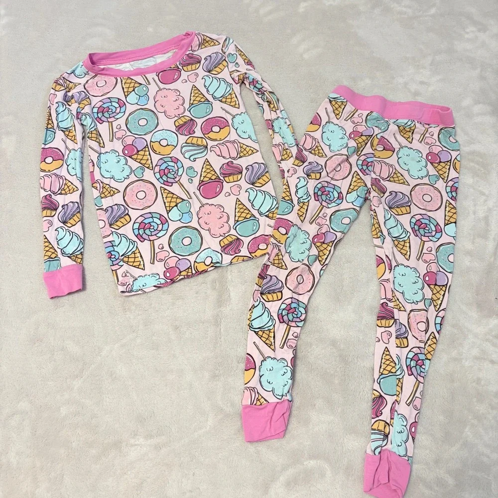 Little Sleepies Sweet Treats Pajama Set Kids Pink size 3T Bamboo Viscose Longe
